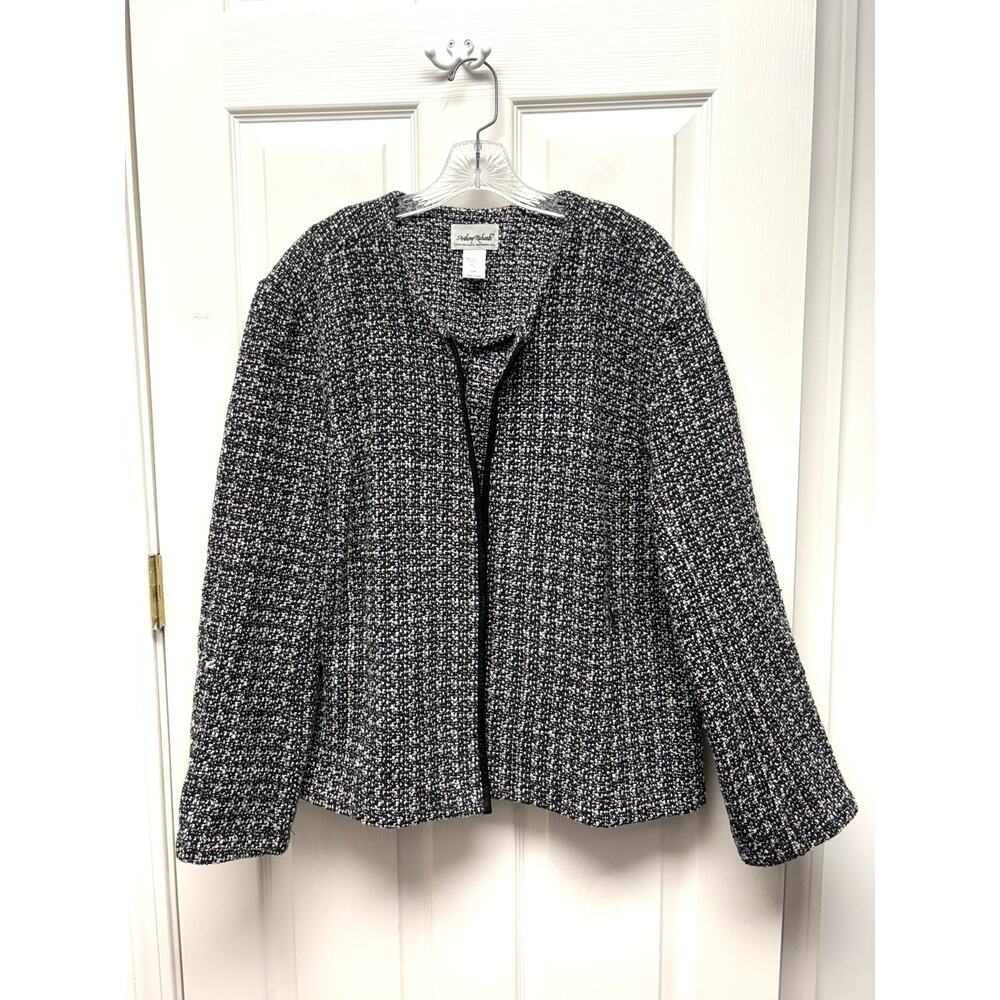 Anthony Richards Jacket 22W Black White Tweed Open Front Blazer Plus Size